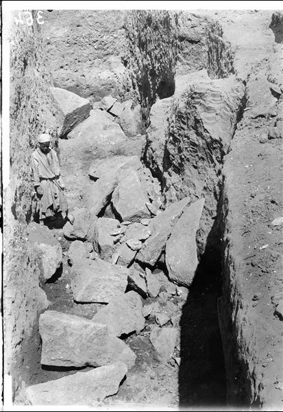 Temple of Mnevis, trench with fragments of pink granite. Schiaparelli excavations.