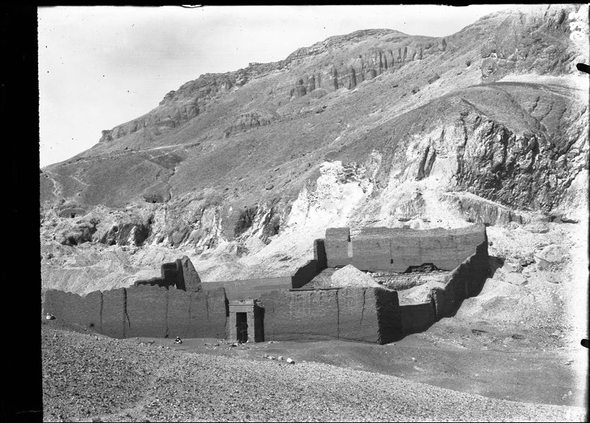 General view of the temple of the goddess Hathor and the surrounding area, before excavations began. Schiaparelli excavations. 