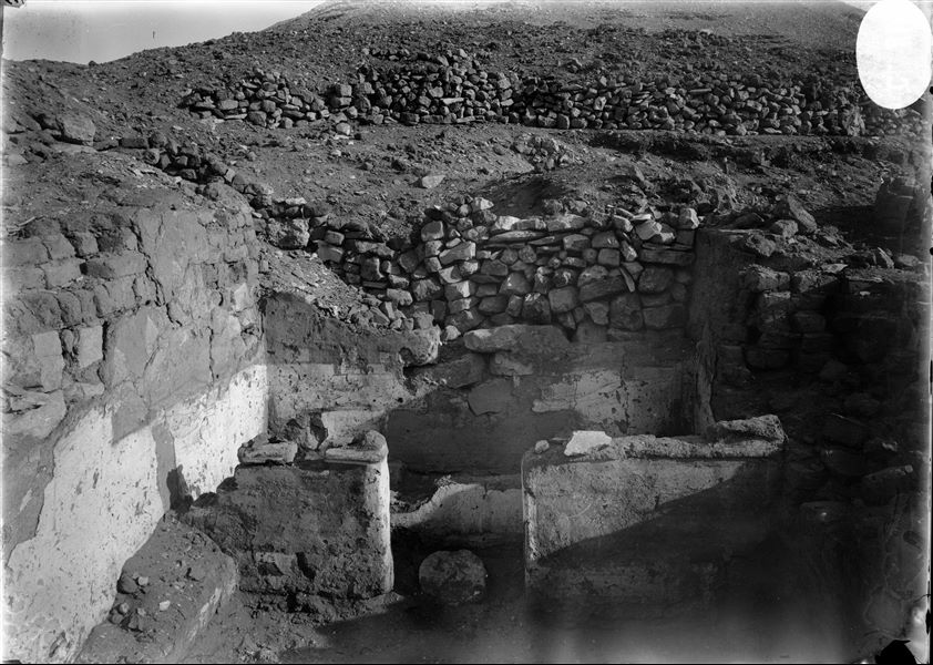 Chapel for the Opet Festival near the north wall of the village. The remaining parts of plaster still preserve traces of the original decorations. Schiaparelli excavations. 