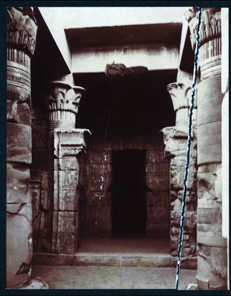 Inside the temple of Hathor next to the village of Deir el-Medina. Photograph taken during excavations of the Italian Archaeological Mission. Schiaparelli excavations. 