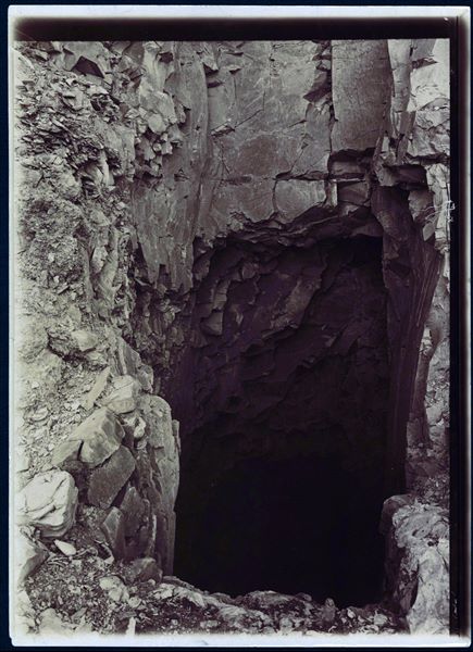 Entrance to the burial shaft leading to the intact tomb of Kha and Merit, presumably photographed at the time of excavating. Schiaparelli excavations. 