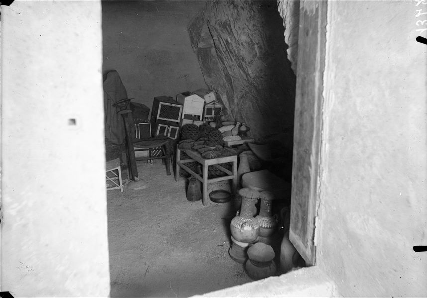 Intact tomb of Kha and Merit, entrance to the burial chamber at the time of discovery. Schiaparelli excavations.