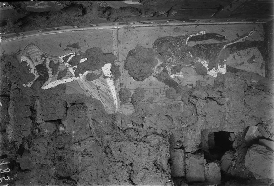 Part of the decoration on the back wall from the funerary chapel of Kha and Merit. Schiaparelli excavations.