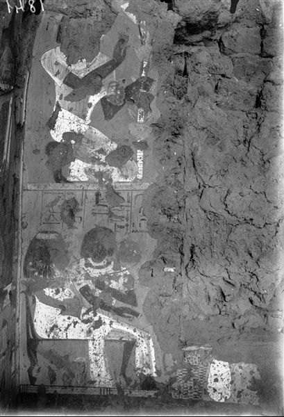 Part of the decoration on the back wall from the funerary chapel of Kha and Merit. Schiaparelli excavations.