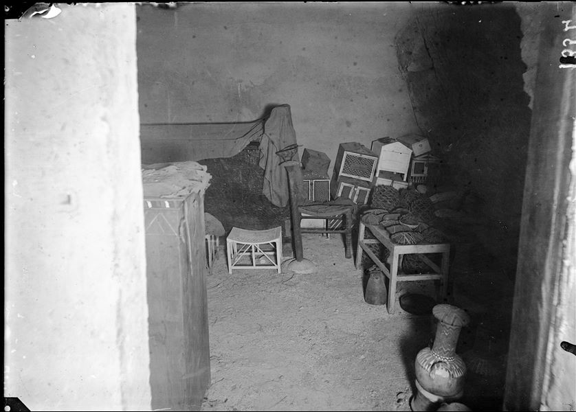 Intact tomb of Kha and Merit, entrance to the burial chamber at the time of discovery. Schiaparelli excavations.