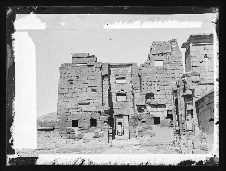  Entrance to the Mortuary Temple of Ramesses III at Medinet Habu. The gateway has the architectural features of a migdol, a Syrian fortress. 19th century photograph. 