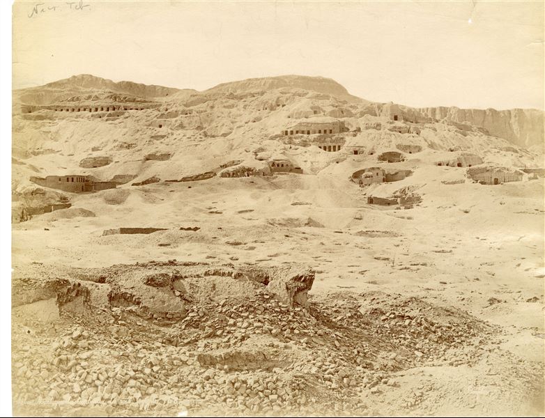 Panorama of a section of the Theban necropolis, on the west bank of the Nile. The author’s signature is visible at the bottom right.
