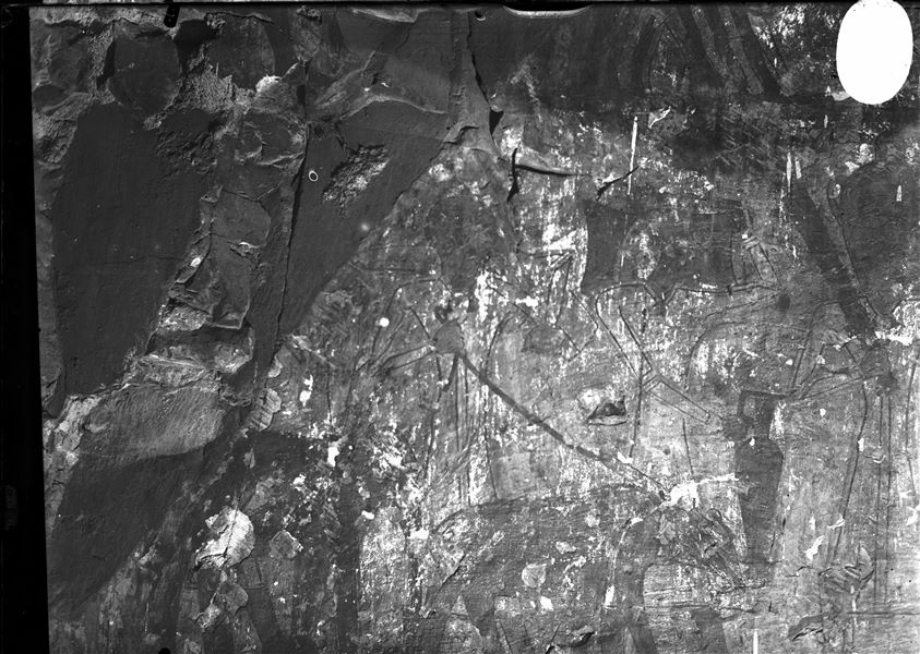 Parete ovest, lato sud, della camera trasversale della tomba di Rekhmira (TT100). È visibile il IV registro dall’alto, nel dettaglio due personaggi con degli animali esotici al guinzaglio. 