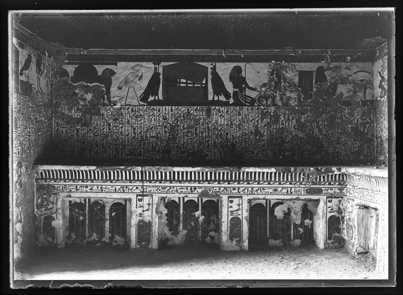  View of the antechamber, west wall, scene 3, from the tomb of Queen Nefertari (QV 66). Schiaparelli excavations.