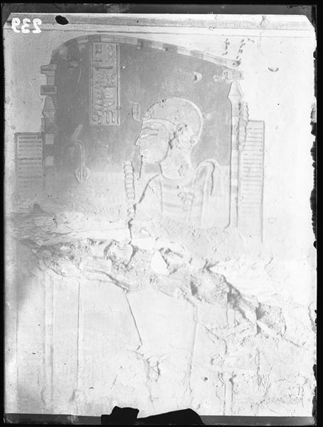 East wall of the vestibule (scene 2) from tomb QV44, depicting the god Ptah inside a shrine. Schiaparelli excavations.