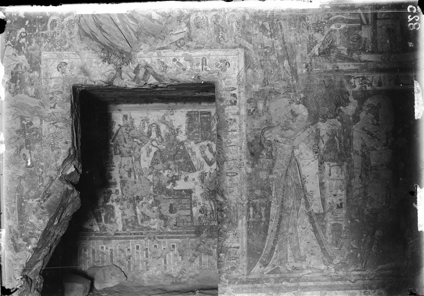 Back wall of the burial chamber from the tomb of Queen Tyti (QV52), which leads to the rear annex. 