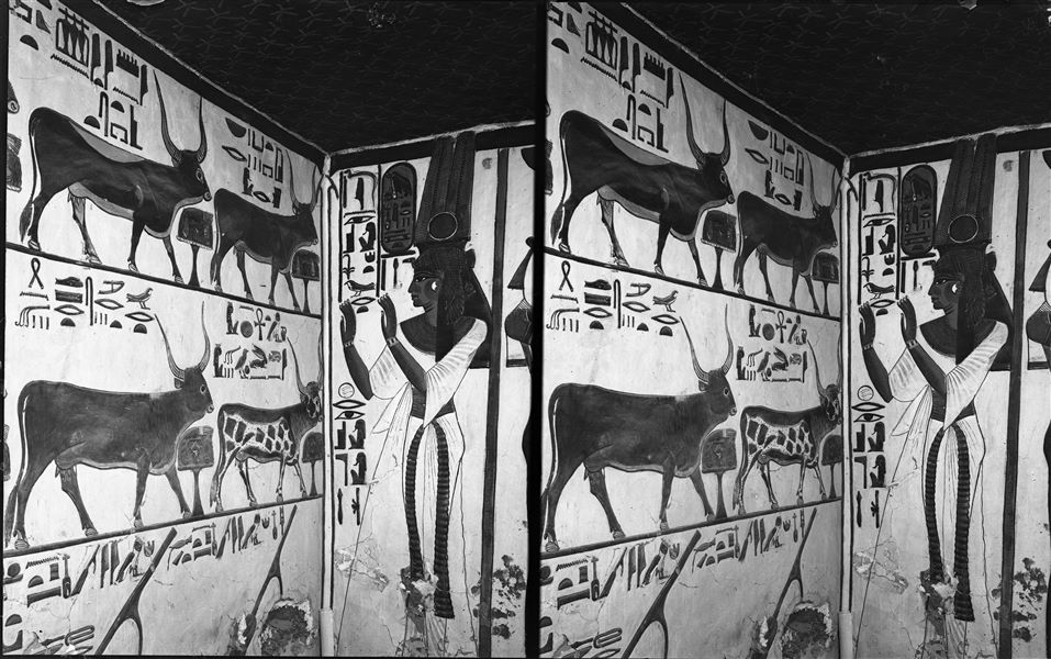 Angolo sud-ovest del primo annesso orientale (alcova). La parete ovest, lato sud, mostra la scena 16, con la rappresentazione di Nefertari. La parete sud (a sinistra, scena 17) mostra su tre registri la rappresentazione del cap. 148 del Libro dei Morti. Ognuno degli animali ha, davanti a sé, un altare con offerte di cibo, per il nutrimento di Nefertari. Il registro inferiore invece mostra quattro timoni, usati dalla regina durante il suo viaggio tra gli astri.