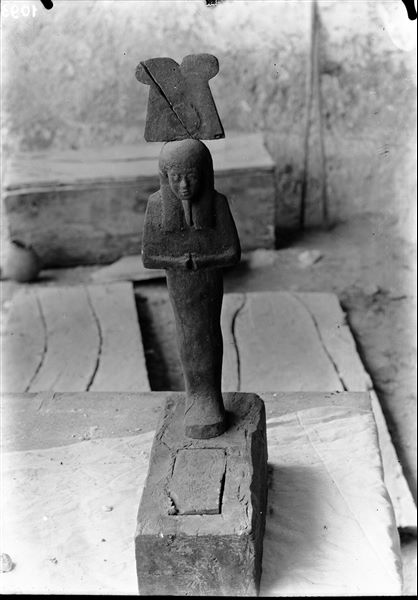Wooden statuette representing Ptah-Sokar-Osiris. Schiaparelli excavations. 