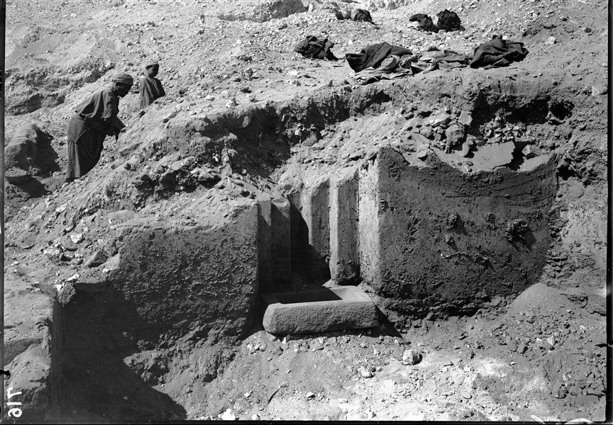 Northern necropolis. Mastaba of Perim. At the base of one of the false-doors, a rectangular stone basin for offerings was found. The name of the owner Perim is present on one of the longer sides of the object (S.15736). Schiaparelli excavations. 