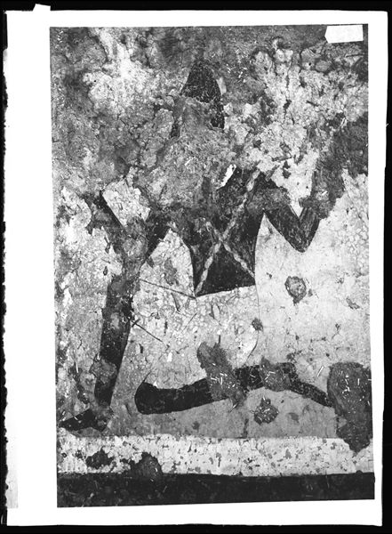 Tomb of Iti and Neferu. Pillar number 8. The image, rotated 180° shows a detail from photograph E.00066. It displays an unusual representation of a dark-skinned person, probably a prisoner from the regions south of Egypt. Schiaparelli excavations. (S.14354/02) 