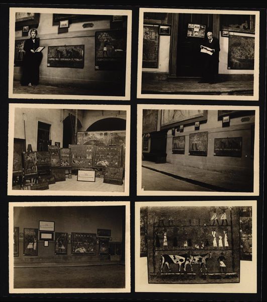 Paintings removed from the decorated tomb of Iti and Neferu at Gebelein in 1914. The image shows the installation of the paintings in the cloister of the Church of Sant' Apollonia in Florence, during an exhibition organised in 1924 by Fabrizio Lucarini, who had supervised their restoration.