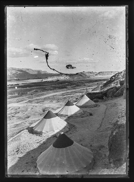  The Italian Archaeological Mission’s camp in Egypt, with four of its typical conical-shaped tents on the northern hill of Gebelein. Schiaparelli excavations.