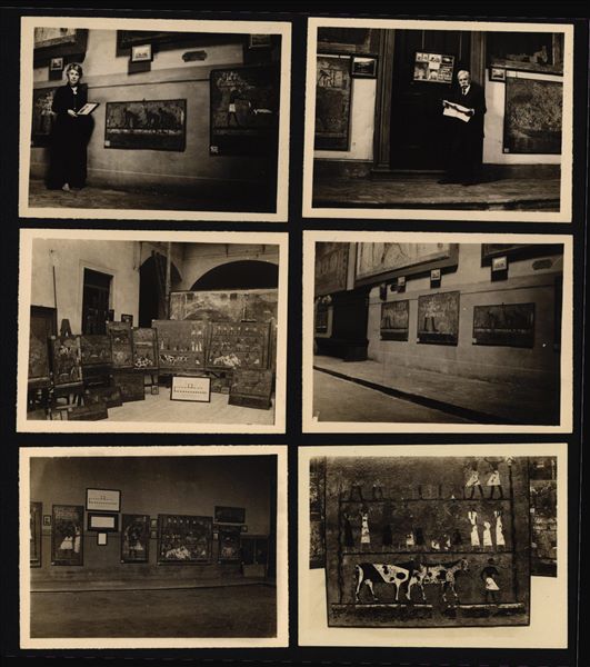 Paintings removed from the decorated tomb of Iti and Neferu at Gebelein in 1914. The image shows the installation of the paintings in the cloister of the Church of Sant' Apollonia in Florence, during an exhibition organised in 1924 by Fabrizio Lucarini, who had supervised their restoration.