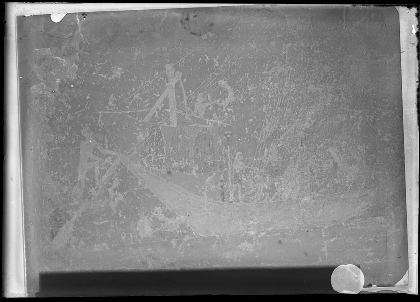 A detached and consolidated painting from the tomb of Iti and Neferu, ready to be transported to Turin together with the other paintings. Schiaparelli excavations.