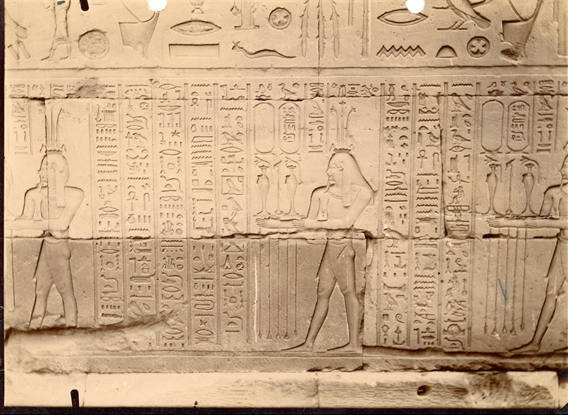 Rilievi parietali dalle pareti posteriori interne del tempio di Horus a Edfu, di età tolemaica. 