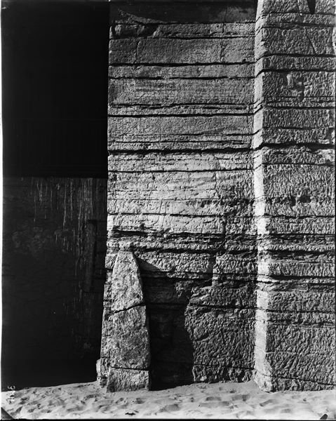 Right door-jamb of the entrance to the tomb of Sabni I (QH 26). The original pavement was still under a fine layer of sand. Schiaparelli excavations.