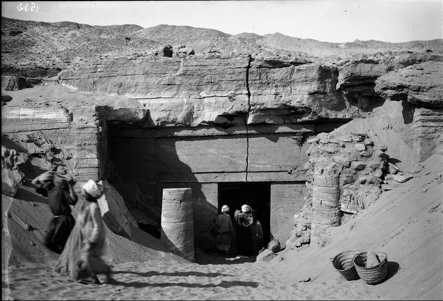 Entrance to the tomb of Pepynakht Heqaib (QH 35d), still partially covered in sand. Schiaparelli excavations. 