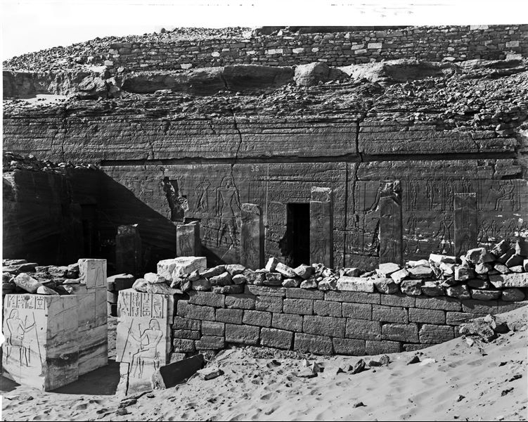 Courtyard and facade of the tomb of Sarenput I (QH 36), after the removal of the sand. 