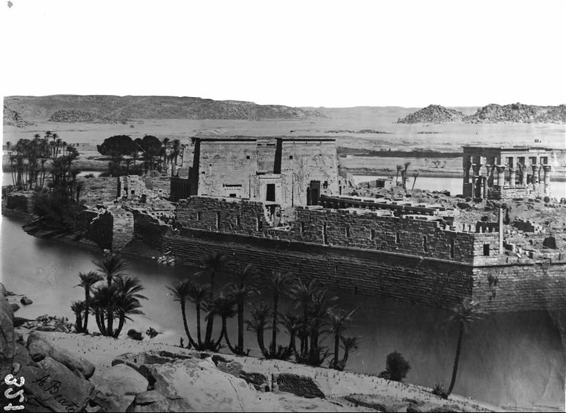 The temple of Philae. Reproduction on a photographic plate of a nineteenth-century photograph signed by Antonio Beato.