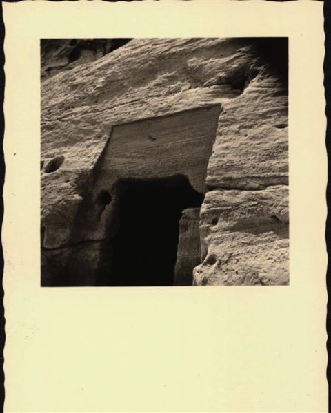 Detail of a rock-cut room with inscriptions and cartouches of Amenhotep II, in the area of the rock-cut chapel of Ellesiya. Photograph taken during the rising of Lake Nasser, which would have submerged this area.