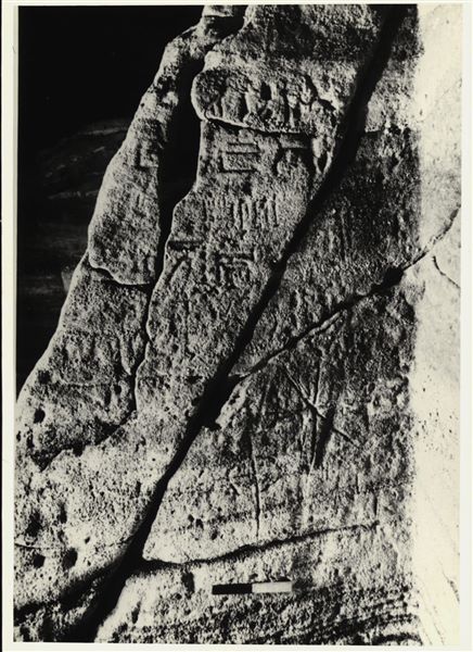 Photograph of a wall from the rock-cut chapel of Ellesiya, shortly before it was moved. Photograph taken in the mid-1960s. 