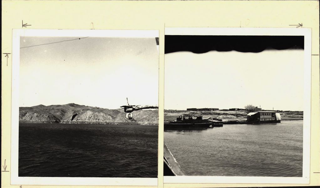 Two photographs taken during the rescue campaign of the rock-cut rock-cut chapel of Ellesiya, when Lake Nasser, created by the construction of the Aswan Dam, was filling up. 