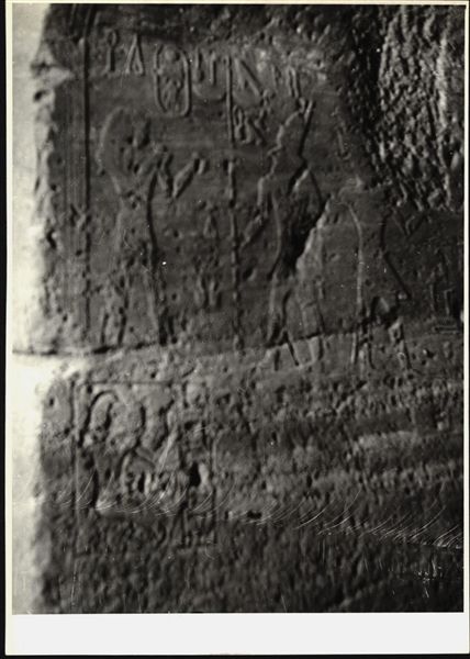 Photograph of an interior section from the rock-cut chapel of Ellesiya, shortly before it was moved. Photograph taken in the mid-1960s.