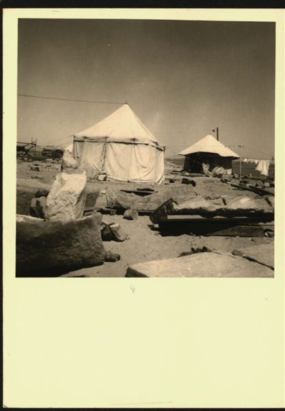 Storage at Wadi es-Sebua, where the rock-cut chapel of Ellesiya blocks were kept for a short time. The rock-cut chapel was cut into 66 pieces and saved from the rising Lake Nasser, which would soon flood the area. 