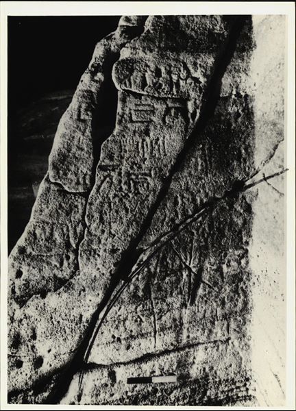 Photograph of a wall from the Temple of Ellesiya, shortly before it was moved. Photograph taken in the mid-1960s. 

