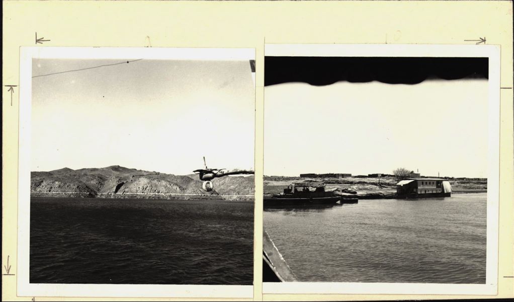 Two photographs taken during the rescue campaign of the rock-cut Temple of Ellesiya, when Lake Nasser, created by the construction of the Aswan Dam, was filling up. 