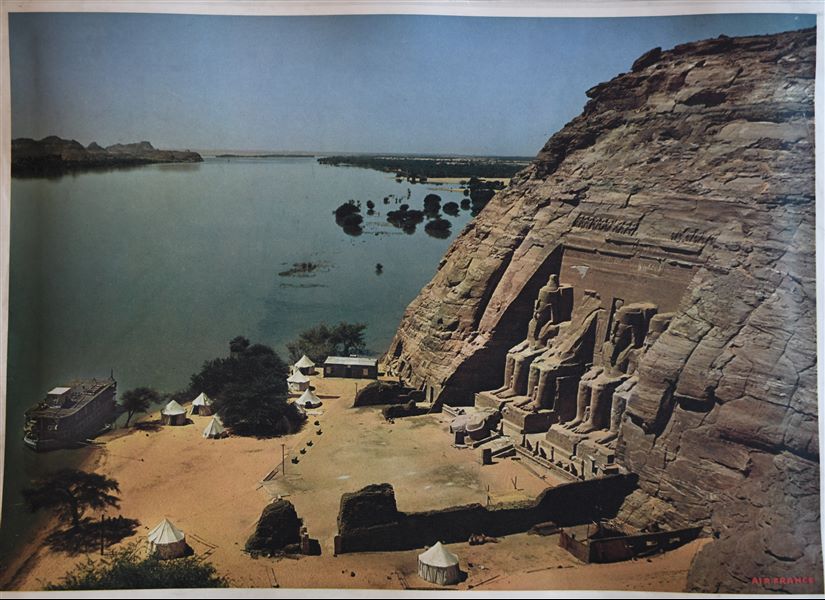 Modern, colour image of the Great Temple of Abu Simbel, shortly before work began on moving it to a nearby higher ground. 