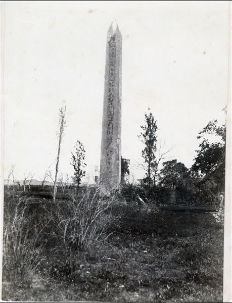 Fotografia dell’obelisco in granito eretto dal faraone Sesostri I, in un’area sacra allora non ancora indagata dagli scavi archeologici.