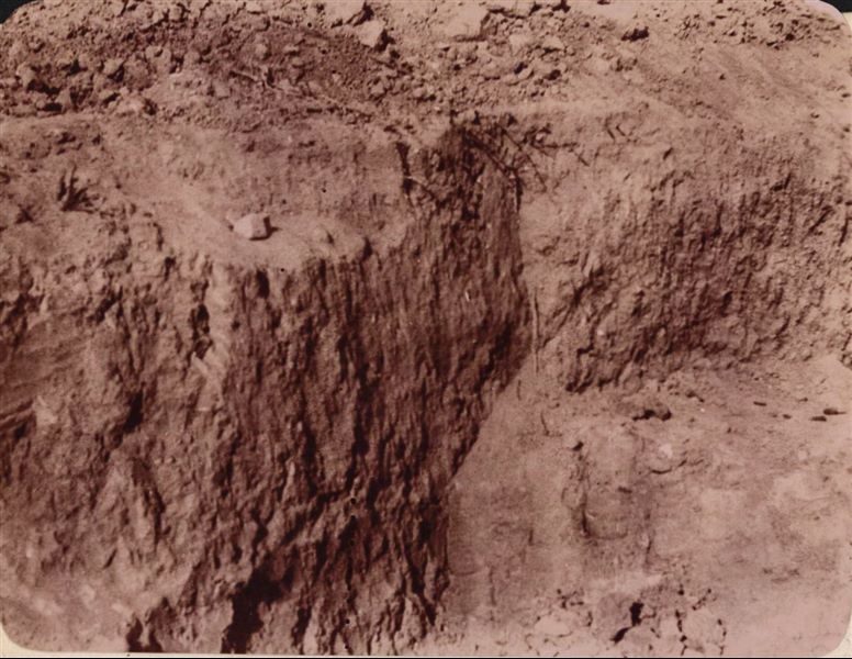 Photograph of a trench during excavations at Heliopolis by the Italian Archaeological Mission. Schiaparelli excavations.