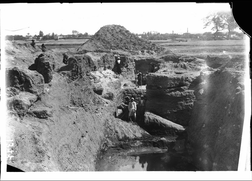 South-east area of the sacred enclosure  Excavation trench. On the left you can see the presence of rails for Decauville wagons. Schiaparelli excavations.