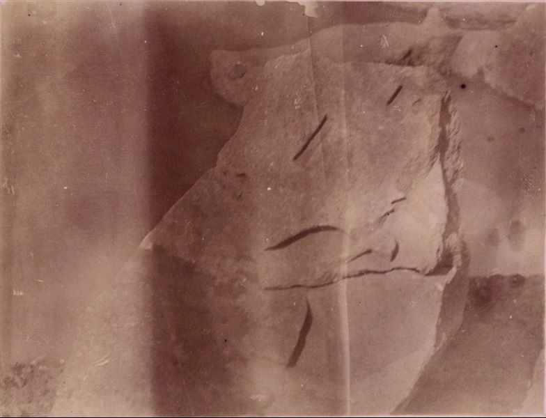 Blocco di pietra emerso durante gli scavi della Missione Archeologica Italiana a Eliopoli. Scavi Schiaparelli.