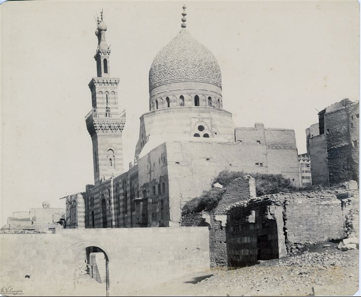View of the Mosque of Qani Bay al-Rammah, built in the 16th century AD in the city of Cairo. The mosque bears the name of Qani Bay al-Sayfi, nicknamed “al-Rammah”, a grand stable master of Sultan al-Ghuri, who lived between the 15th and 16th centuries. The author's signature can be found in the lower left-hand corner.  