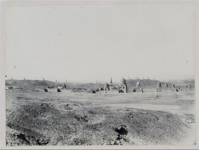 Panorama of a part of the Islamic cemetery in Cairo. The author's signature is at the bottom, towards the centre.   