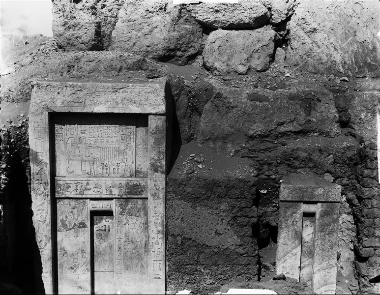 The two false-doors from the mastaba of Medunefer (Cairo EMC CG 57123 and Cairo EMC CG 57189). Schiaparelli excavations.