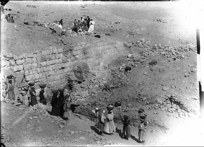Mastaba of Kaemked, view of the facade at the time of excavations.  Schiaparelli excavations.  