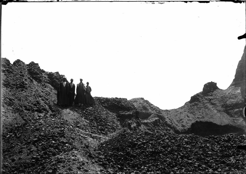 Workers posing for the camera during excavations on the site. Schiaparelli excavations. 