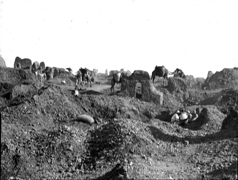 Excavating on the site, photograph out of focus. Schiaparelli excavations. 