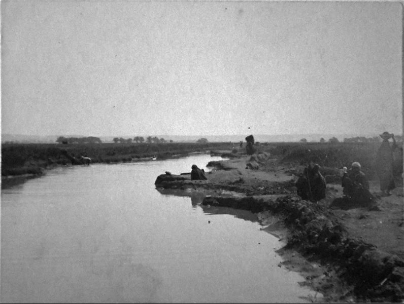 Landscape of the site of Ashmunein, with the canal behind Kom es-Serk. Angelo Sesana Archive. 
