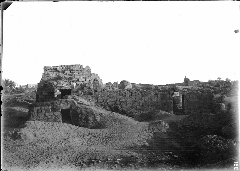 Side view of the remains of the temple of Amun (and Thoth), inside the sacred enclosure of the sanctuary of Thoth. Schiaparelli excavations.