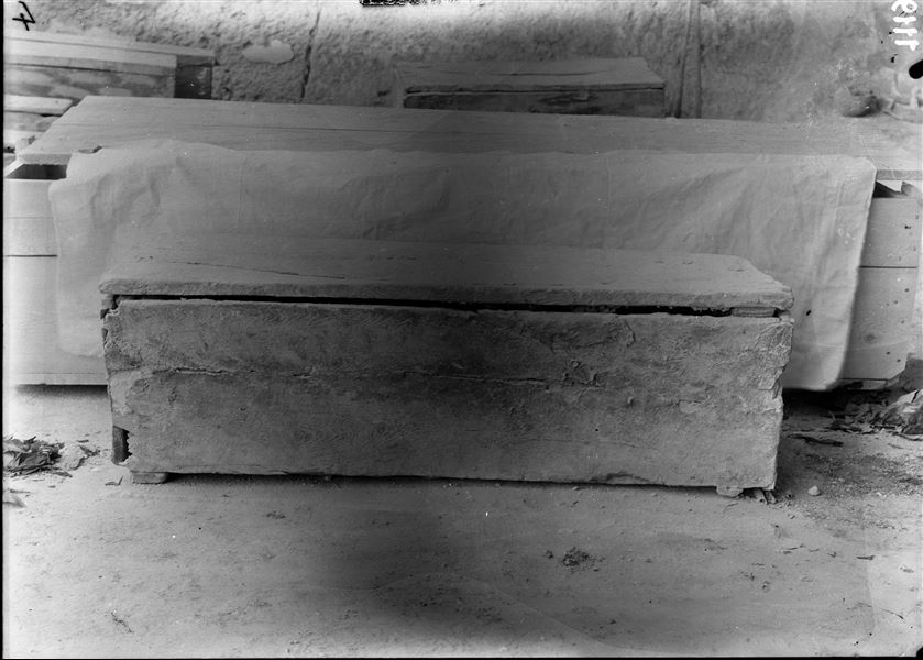 Coffin datable to the Middle Kingdom, photographed near the camp. Schiaparelli excavations. 