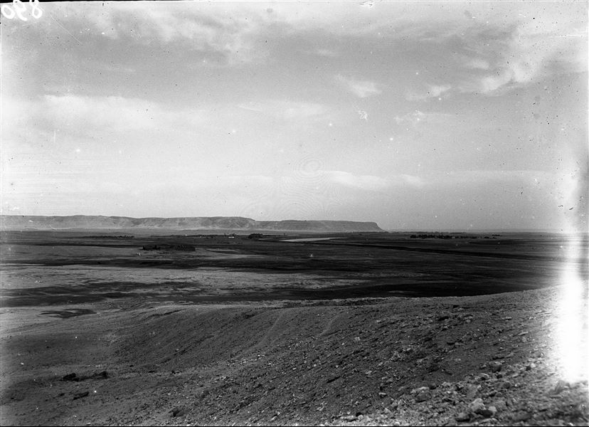 Panorama of the area of Qau el-Kebir, seen from the rock-cut tombs. In the plain you can see an Arab cemetery. Schiaparelli excavations.